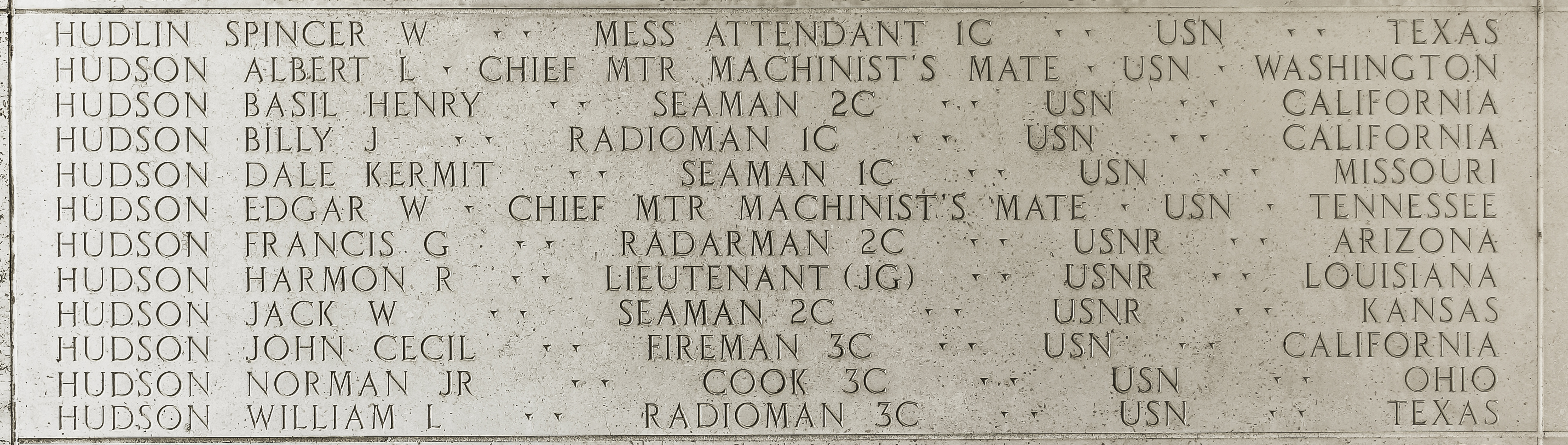 Edgar W. Hudson, Chief Motor Machinist's Mate